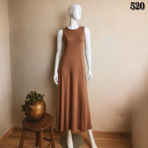 Handmade Brown Boho Maxi Dress: Sleeveless Cottagecore Fit & Flare