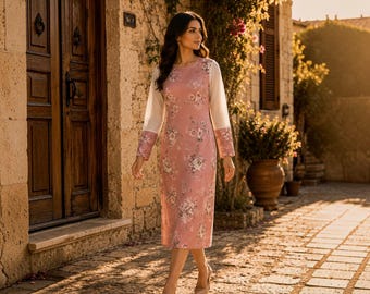 Handmade Pink Floral Tulle Dress: Bohemian Vintage Style - Size L