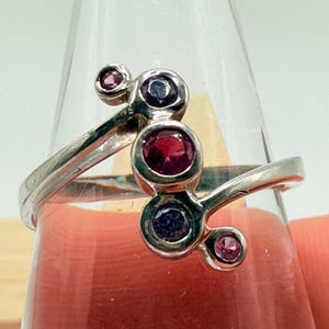 Sterling Silver Pink & Purple CZ Ring - Size 7.5