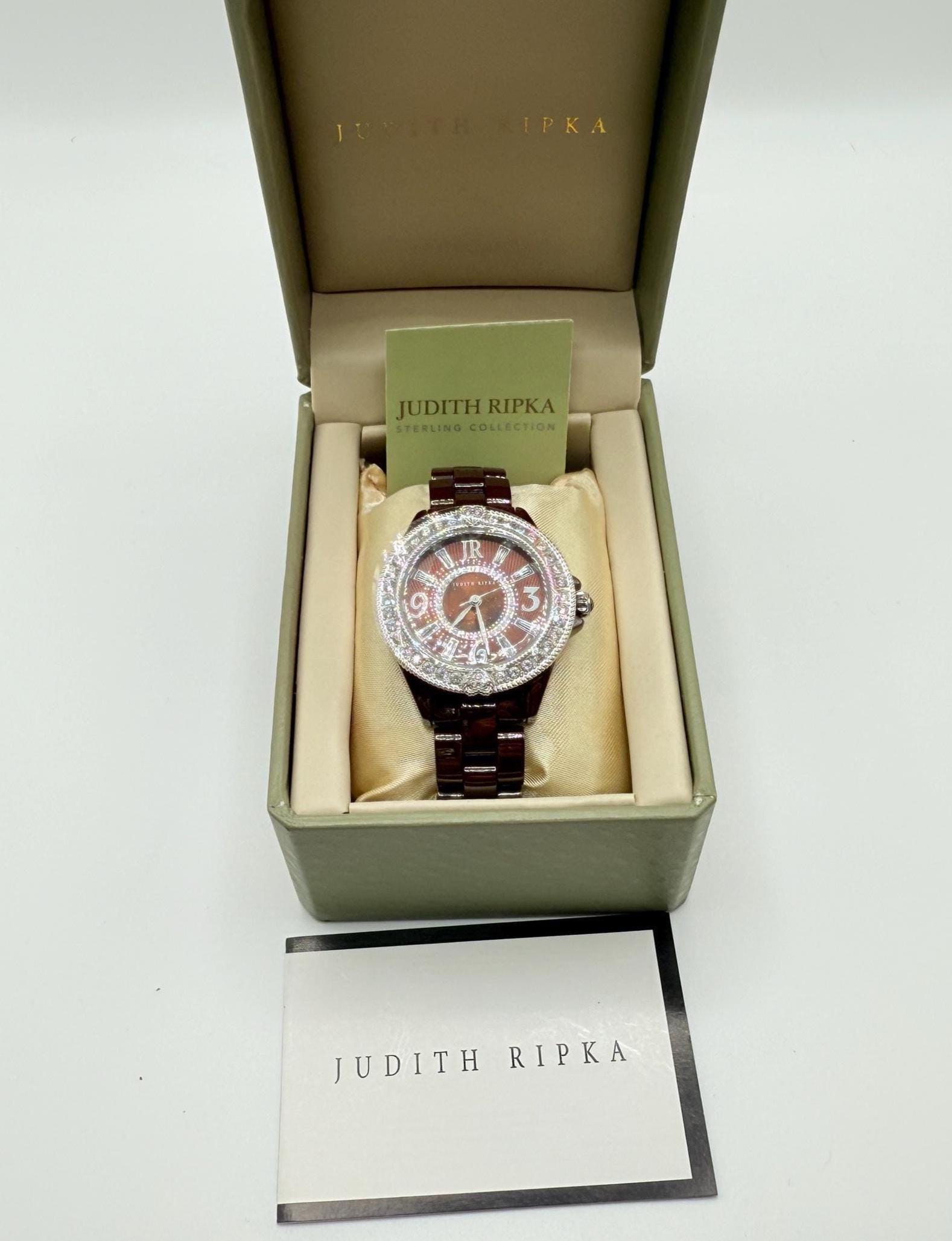 Judith Ripka Diamonique Watch: Brown Ceramic Abalone CZ 