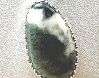 Handmade Green Moss Agate Pendant: Yellowstone River Stone, Sterling Silver
