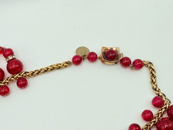 Vintage ANKA Red Crackle Bead Rhinestone Necklace… - image 4