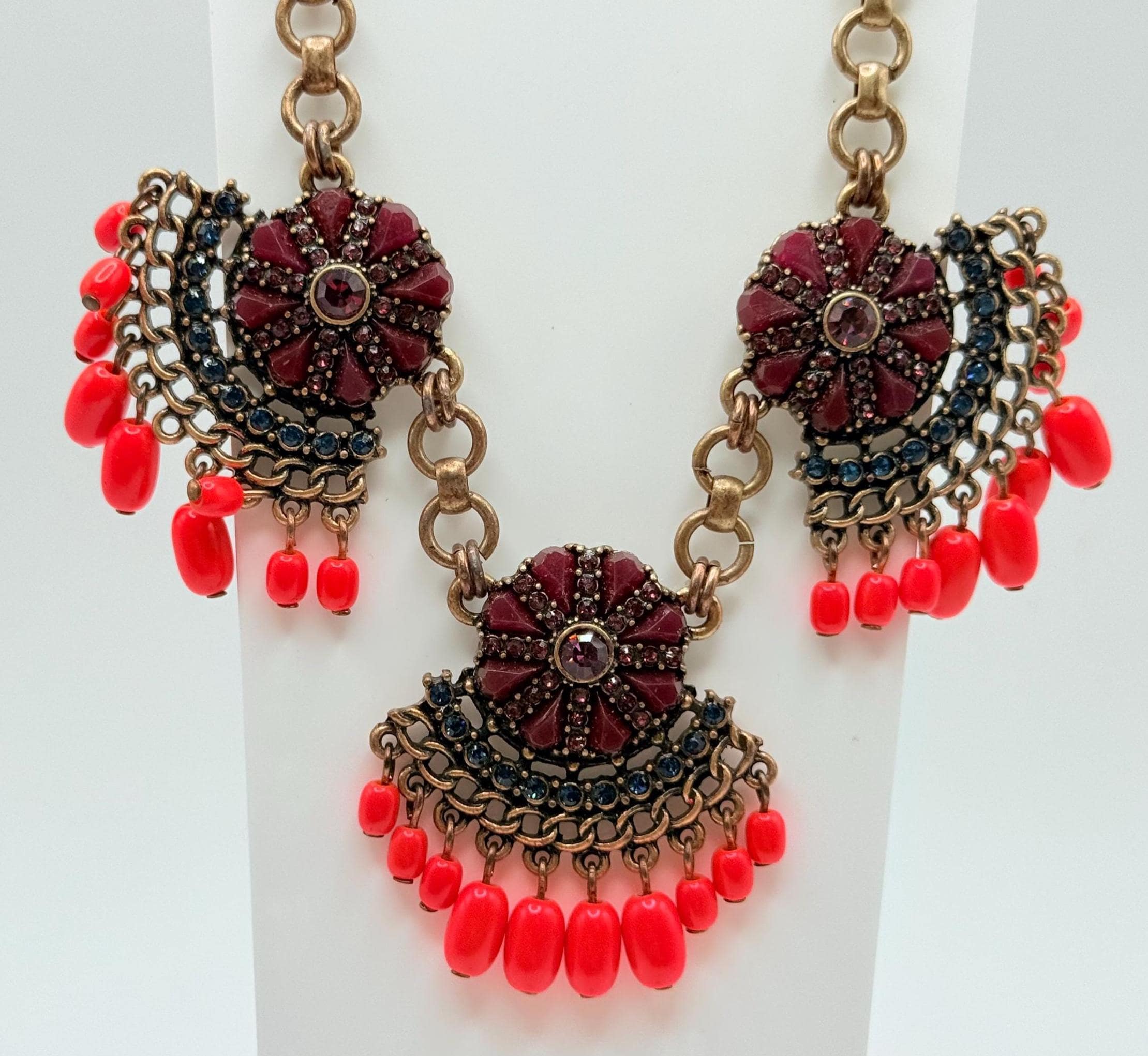 Collier J.Crew Métal Foncé Avec Strass Rose - Occasion, Style Tube Dimensionnel