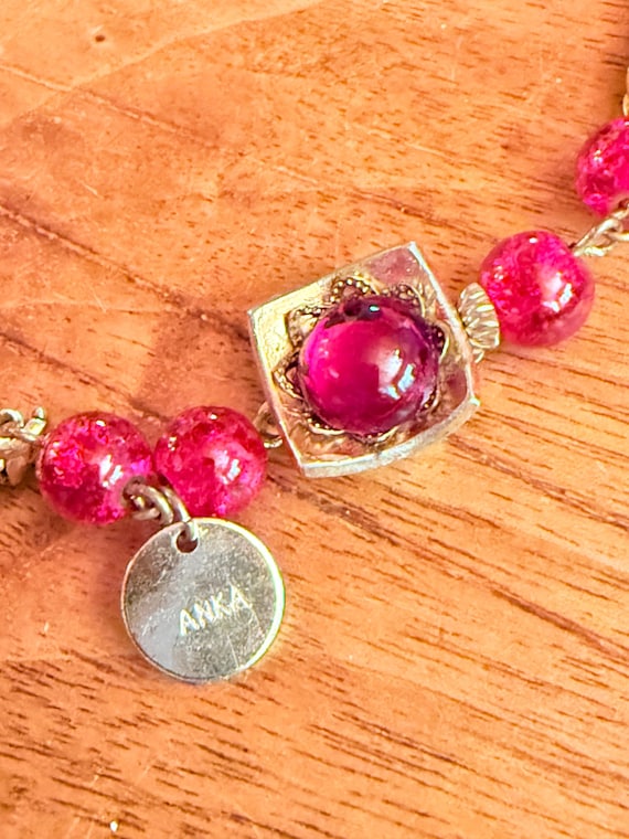 Vintage ANKA Red Crackle Bead Rhinestone Necklace… - image 7