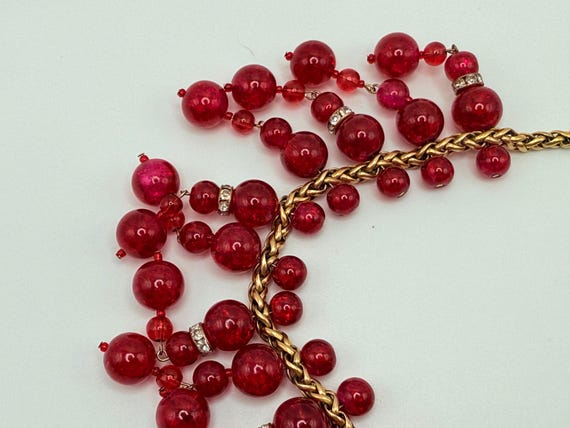 Vintage ANKA Red Crackle Bead Rhinestone Necklace… - image 3