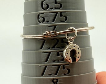 Vintage Sterling Silver Bangle Bracelet: Horseshoe Charm, Hinged Clasp marked 950