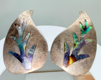 Vintage Abalone Sterling Silver Screw Back Earrings - Made in Mexico