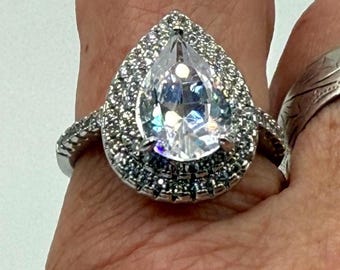 Vintage Pear Cubic Zirconia Ring - Size 7 Costume Jewelry