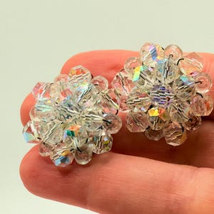 Vintage aurora borealis AB cut crystal clip on vintage earrings - great condition - free shipping