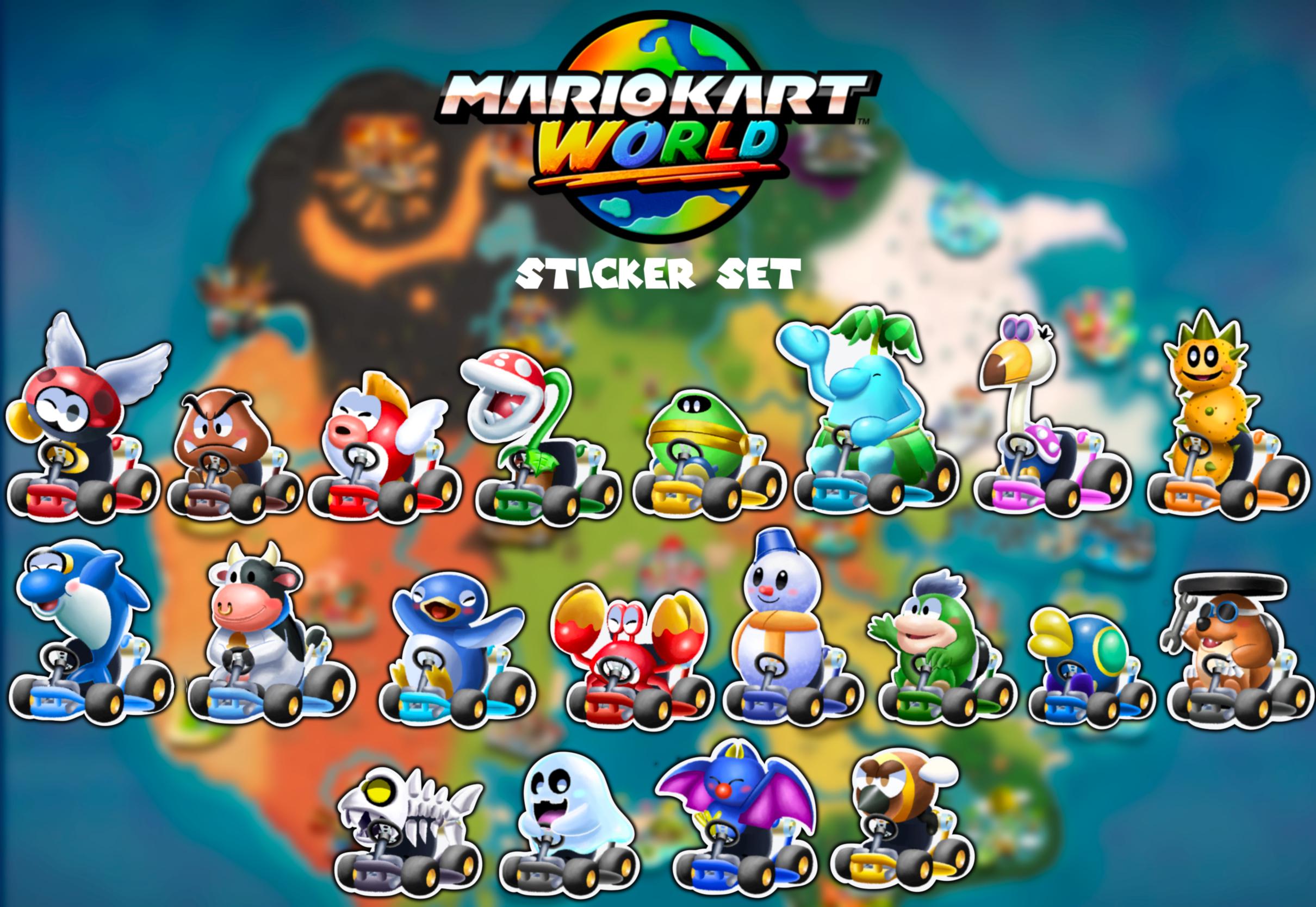 マリオカートワールド ニューカマーステッカーセット - 牛、ピアンタ