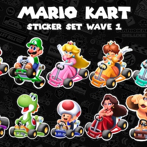 Set di adesivi Mario Kart, Onda 1: Mario, Luigi, Peach, Daisy, Rosalina, Wario, Yoshi, Toad, Pauline, Donkey Kong