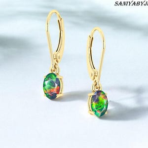 AAA Natürliche äthiopische Schwarzopalohrringe für Frauen, Feueropalohrringe, Baumelnohrring, Goldohrring, minimalistische Ohrringe, Hochzeitsohrringe