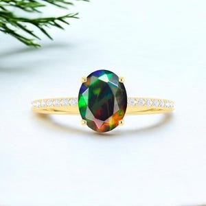 AAA Natural Ethiopian Black Opal Ring For Woman, Fire Opal Ring, Minimalist Ring, gold Ring, October Birthstone, Wedding Ring, Bridal Ring