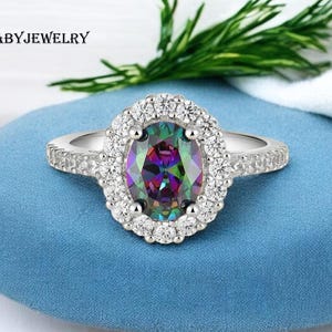 AAA Mystic Topaz Oval Wedding Ring For Women, Enngament Ring, vintage Mystic Topaz jewelry, Proposal Ring, Minimalist Ring, Gift for her