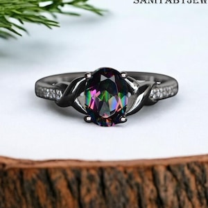 AAA Mystic Topaz Oval Wedding Ring For Women, Enngament Ring, vintage Mystic Topaz jewelry, Proposal Ring, Minimalist Ring, Gift for her