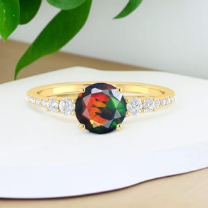 AAA Natural Ethiopian Black Opal Ring For Woman, Fire Opal Ring, Minimalist Ring, gold Ring, October Birthstone, Wedding Ring, Bridal Ring