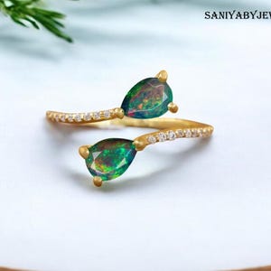 Anillo de ópalo negro etíope natural AAA para mujer, anillo de ópalo negro de fuego, anillo minimalista, anillo de oro, piedra natal de octubre, anillo de bodas, anillo nupcial