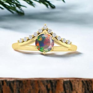 Anillo redondo de ópalo negro etíope natural vintage AAA para mujer, anillo minimalista de ópalo de fuego negro, anillo de oro, anillo nupcial con piedra de nacimiento de octubre.