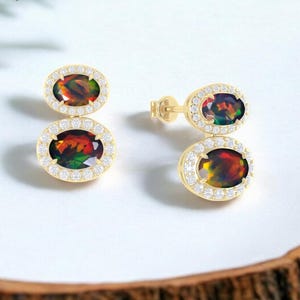 AAA Natürliche äthiopische Schwarzopalohrringe für Frauen, Feueropalohrringe, Baumelnohrring, Goldohrring, minimalistische Ohrringe, Hochzeitsohrringe