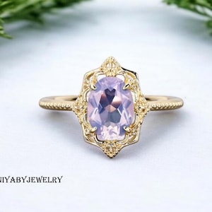 AAA Quality Lavender Amethyst Wedding Ring For Women, Vintage Antique Lavender Amethyst Engagement Ring, Promise Ring, Bridal Ring leaf Ring