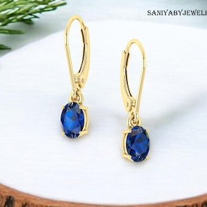 AAA blue sapphire Earrings for women, vintage blue sapphire stud earrings, leaverback dangle earrings, Gold Earrings, Minimalist Earrings