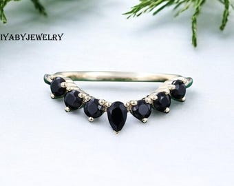 Vintage Black Onyx Wedding Ring For Women. Unique Black Onyx Engagement Ring, Art deco Black diamond Wedding Ring, Anniversary Gift For her