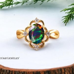 Anillo de ópalo negro etíope natural AAA para mujer, anillo de ópalo negro de fuego, anillo minimalista, anillo de oro, piedra natal de octubre, anillo de bodas, anillo nupcial