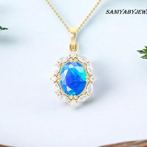 AAA Natural Ethiopian Blue Opal Necklace for women,Vintage Fire opal pendant, Blue Opal, Minimalist pendant, Fire Opal Jewelry, Gift for her