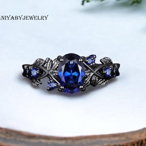 Vintage blue Sapphire Wedding Ring For Women, Unique Blue Sapphire Engagement Ring,Gift For Her,promise Ring, floral Ring, Sapphire gemstone