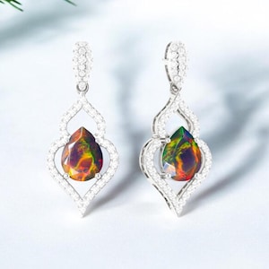 AAA Natürliche äthiopische Schwarzopalohrringe für Frauen, Feueropalohrringe, Baumelnohrring, Goldohrring, minimalistische Ohrringe, Hochzeitsohrringe