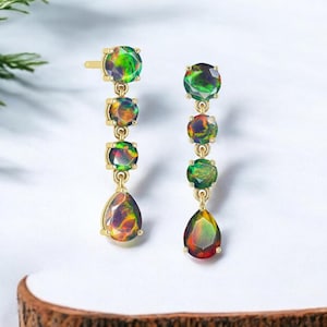 AAA Natürliche äthiopische Schwarzopalohrringe für Frauen, Feueropalohrringe, Baumelnohrring, Goldohrring, minimalistische Ohrringe, Hochzeitsohrringe