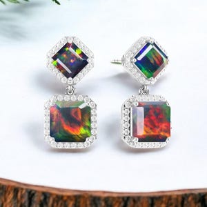 AAA Natürliche äthiopische Schwarzopalohrringe für Frauen, Feueropalohrringe, Baumelnohrring, Goldohrring, minimalistische Ohrringe, Hochzeitsohrringe