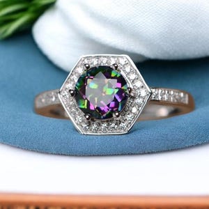 AAA Mystic Topaz Round Wedding Ring For Women, Enngament Ring, vintage Mystic Topaz jewelry, Proposal Ring, Minimalist Ring, gift for her