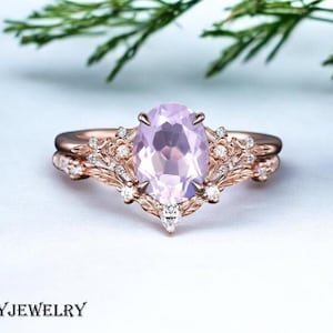 Lavender Amethyst Wedding Ring Set For Women, Vintage Antique Lavender Amethyst Engagement Ring, Promise Ring For her,Bridal Ring, leaf Ring