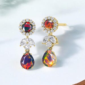 AAA Natürliche äthiopische Schwarzopalohrringe für Frauen, Feueropalohrringe, Baumelnohrring, Goldohrring, minimalistische Ohrringe, Hochzeitsohrringe