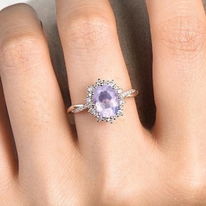 AAA Quality Lavender Amethyst Wedding Ring For Women, Vintage Antique Lavender Amethyst Engagement Ring, Promise Ring, Bridal Ring leaf Ring