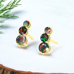 AAA äthiopische Opal Ohrringe für Frauen, schwarze Feueropal Ohrringe, Ohrstecker, Minimalist Ohrringe Schmuck für Frauen, Opal 14k Gold Ohrringe