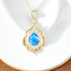 AAA Natural Ethiopian Blue Opal Necklace for women,Vintage Fire opal pendant, Blue Opal, Minimalist pendant, Fire Opal Jewelry, Gift for her