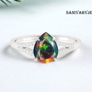Anillo de bodas de ópalo negro etíope natural AAA para mujer, anillo de ópalo negro de fuego, anillo de promesa para ella, anillo de novia de oro de 14k, regalo de aniversario