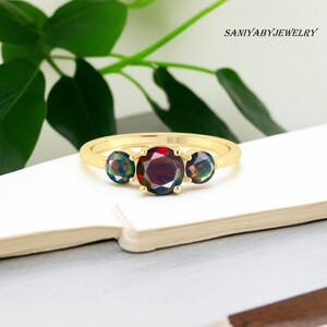 AAA Three Stone Natural Ethiopian Black Opal Ring For Woman,black Fire Opal Ring, Minimalist Ring,gold Ring, October Birthstone,Wedding Ring