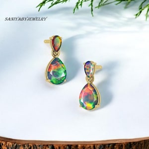 AAA Natürliche äthiopische Schwarzopalohrringe für Frauen, Feueropalohrringe, Baumelnohrring, Goldohrring, minimalistische Ohrringe, Hochzeitsohrringe