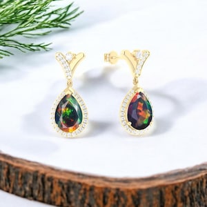 AAA Natürliche äthiopische Schwarzopalohrringe für Frauen, Feueropalohrringe, Baumelnohrring, Goldohrring, minimalistische Ohrringe, Hochzeitsohrringe