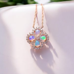 AAA Natural Ethiopian White Opal Wedding Pendant, Vintage Fire Opal Necklace, Minimalist pendant, Opal Jewelry, Opal Gold Art Deco pendant