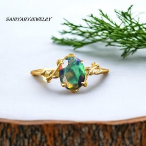 AAA Natural Ethiopian Black Opal Ring For Woman, Fire Opal Ring, Minimalist Ring, gold Ring, October Birthstone, Wedding Ring, Bridal Ring