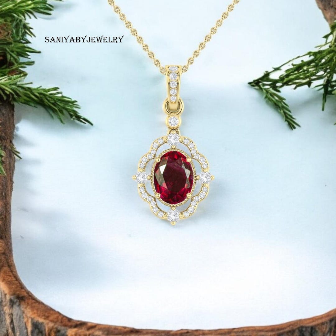 AAA Red Ruby Wedding Necklace for Women, Minimalist Pendant Necklace ...