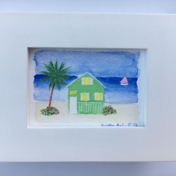 Beach House Watercolor - Miniature Giclee Print