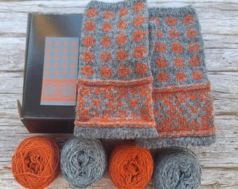 Kit per lavorare a maglia guanti senza dita Autumn Sun – Motivi lettoni, due livelli di abilità, filato di lana