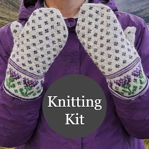 Knit Mittens Kit – Scottish Thistle Motif | Includes Yarn, Colour Chart & Instructions | Beginner-Friendly Knitting Kit