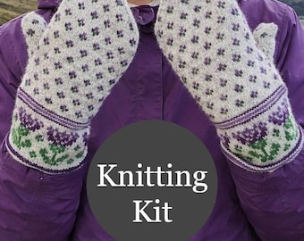 Kit di guanti lavorati a maglia – Motivo cardo scozzese / Include filato, tabella colori e istruzioni / Kit per principianti