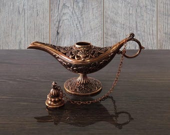 Copper Aladdin Magic Lamp Oil Burner, Incense Holder, Decorative Copper Tealight Diffuser